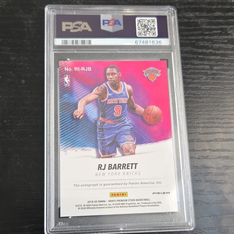 Panini 2019-20 Hoops Premium Rookie Ink Prizm RJ Barrett RI-RJB PSA 10 Knicks view 2