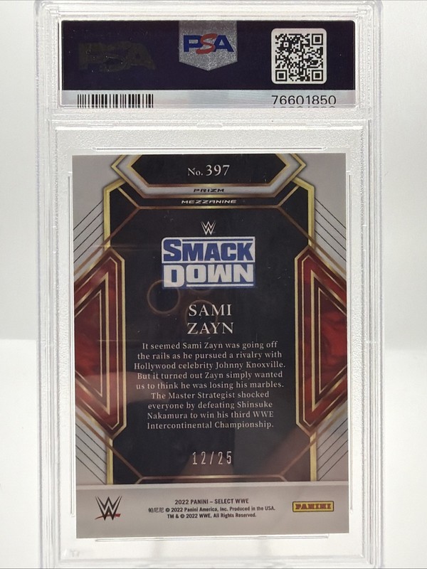 2022 Panini Select WWE - Mezzanine Sami Zayn #397 Tie-Dye Prizm /25 PSA 10 view 2