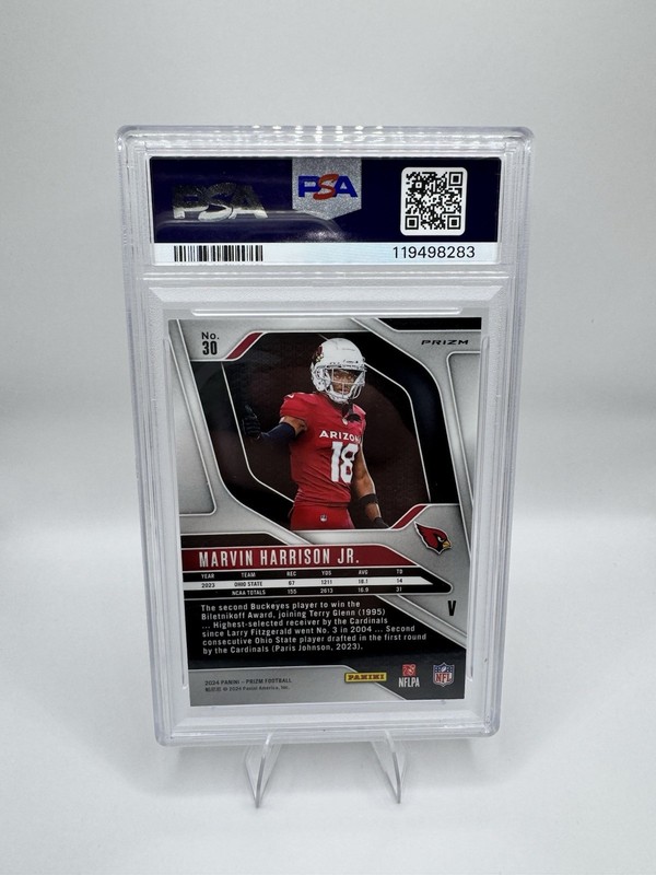 Panini 2024 Prizm Marvin Harrison Jr. Rookie Variation Silver Prizm #30 PSA 8 view 2