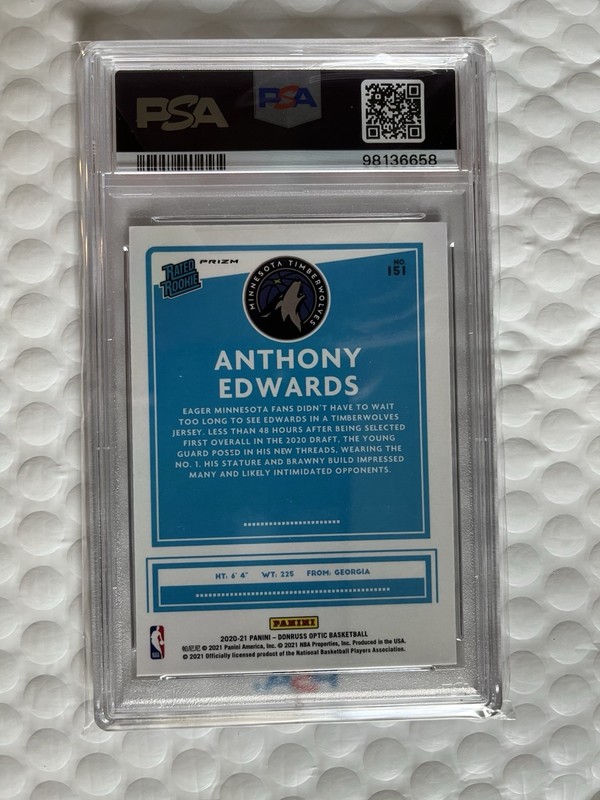 2020 Optic Purple #151 Anthony Edwards PSA 9 Rated Rookie view 2
