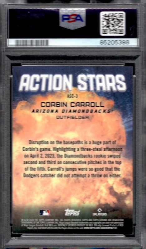 2023 Topps Chrome Update Corbin Carroll Action Stars Rookie Card RC #ASC3 PSA 10 view 2