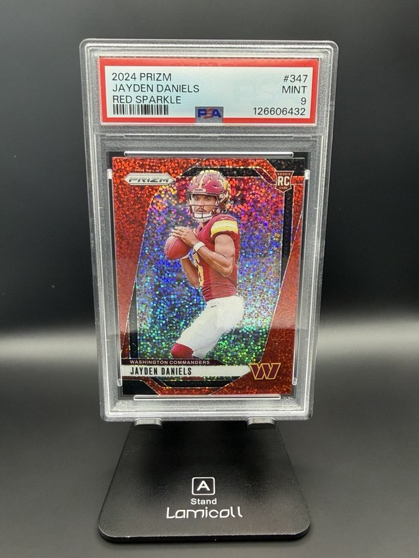 2024 Panini Prizm Jayden Daniels Red Sparkle SSP PSA 9 RC #347