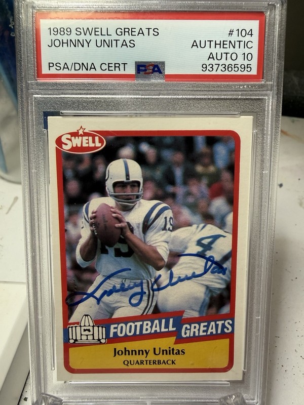 1989 Swell Football Greats - Johnny Unitas #104 On Card Auto PSA Authentic