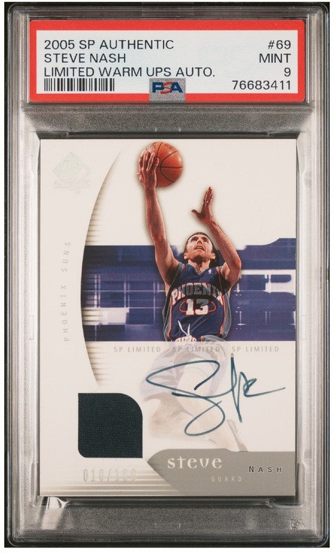 2005-06 SP Authentic Steve Nash Patch Auto /100 Suns Game Used Autograph PSA 9