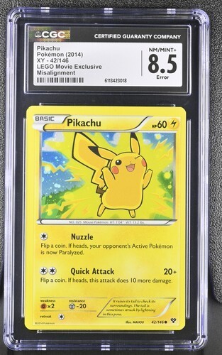 ERROR ALIGMENT DOT  CGC 8.5 PIKACHU 42 HOLO XY LEGO MOVIE EXCLUSIVE POKEMON