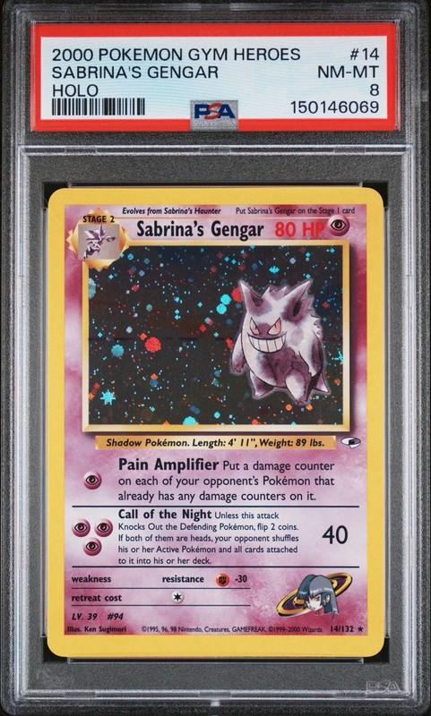 2000 Pokemon Gym Heroes - Sabrina's Gengar Holo 14/132 PSA 8