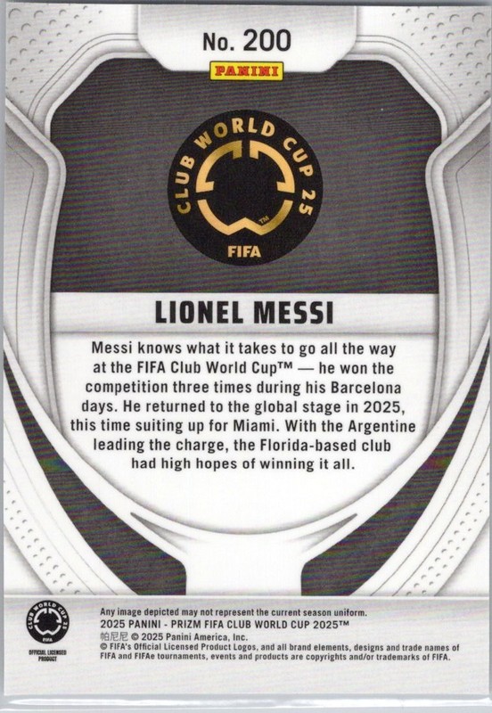 2025 Panini Prizm FIFA Club World Cup #200 Lionel Messi view 2