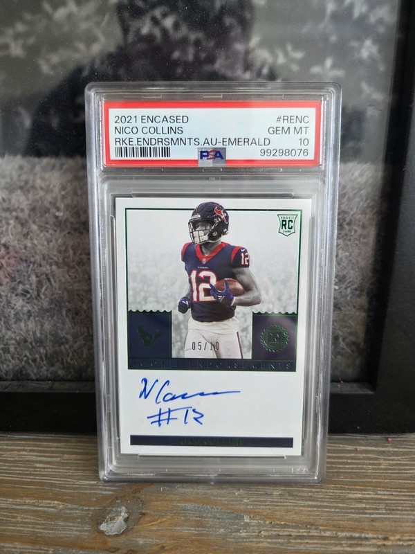 2021 Panini Encased Rookie Endorsements Emerald Nico Collins Auto /10 PSA 10