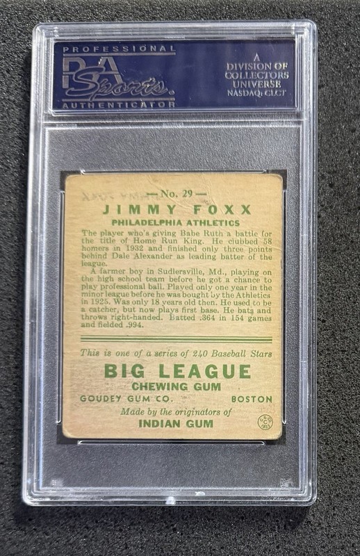 1933 Goudey - #29 Jimmy Foxx - PSA 3 view 2