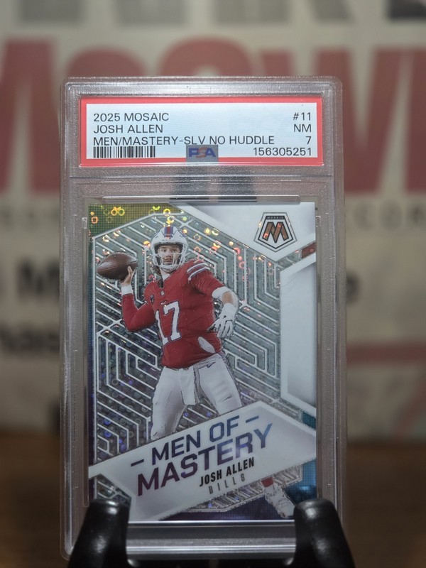 2025 Panini Mosaic Men of Mastery Silver No Huddle #11 Josh Allen PSA 7 Bills
