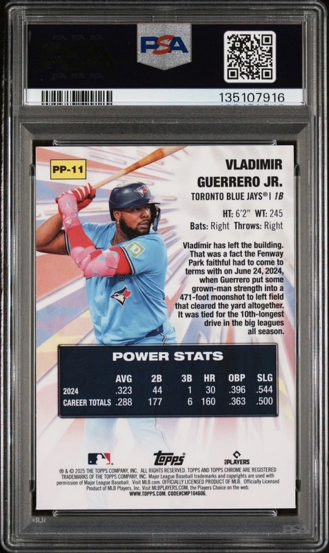 2025 CHROME LOGOFRACTOR EDITION POWER PLAYERS VLADIMIR GUERRERO JR. 5/99 PSA 9 view 2