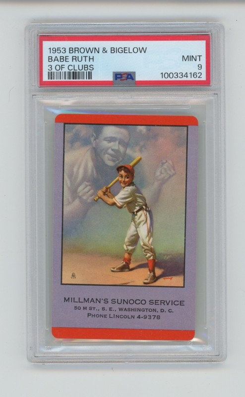 BABE RUTH 1953 BROWN & BIGELOW 3 OF CLUBS YANKEES GRADED PSA 9 MINT