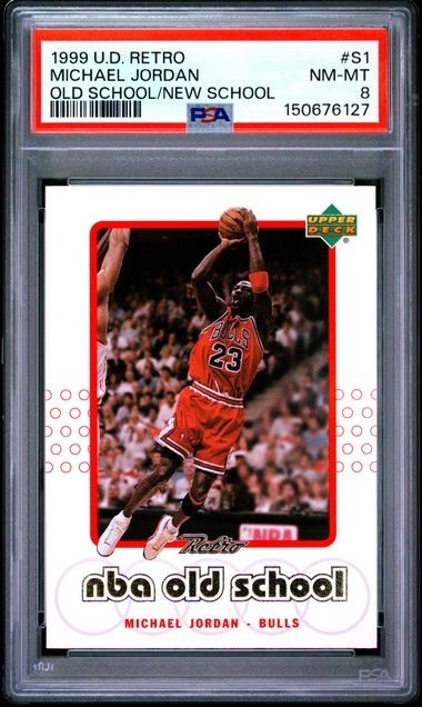 Michael Jordan 1999 Upper Deck Retro Old School PSA 8 Chicago Bulls HOF Insert