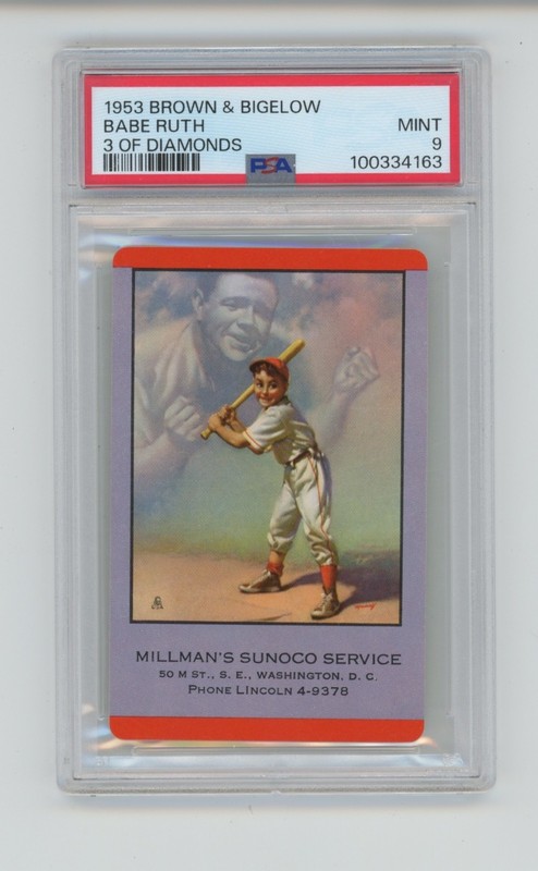 BABE RUTH 1953 BROWN & BIGELOW 3 OF DIAMONDS YANKEES GRADED PSA 9 MINT