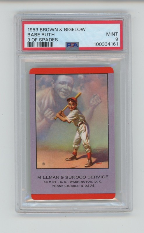 BABE RUTH 1953 BROWN & BIGELOW 3 OF SPADES YANKEES GRADED PSA 9 MINT