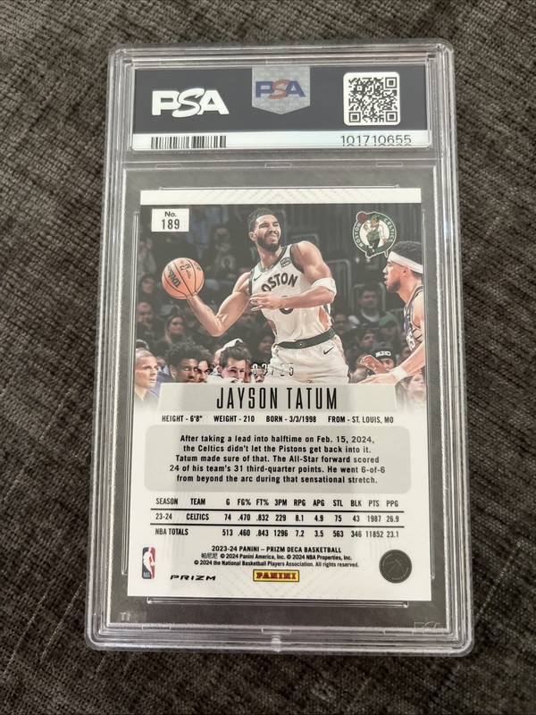 2023 Prizm Deca Jayson Tatum Mojo Prizm /25 PSA 10 view 2