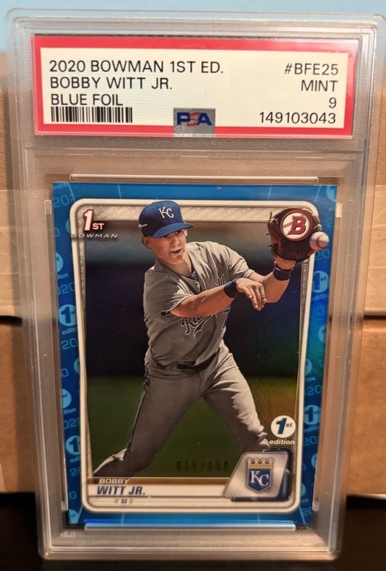 Topps 2020 Bowman 1st Edition Bobby Witt Jr. BFE-25 Blue Foil /150 PSA 9