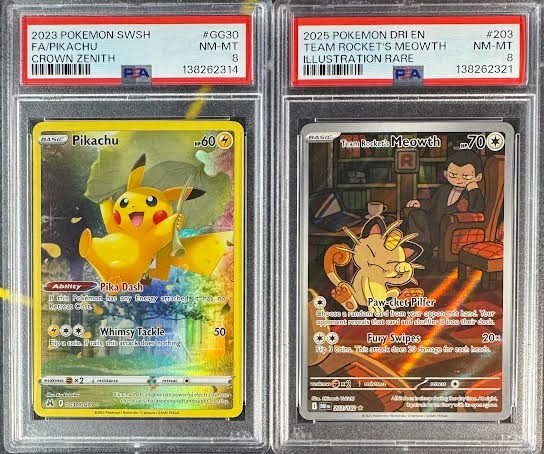 PSA 8 PIKACHU GG30 CROWN ZENITH TEAM ROCKET'S MEOWTH 203 DESTINED RIVALS POKEMON