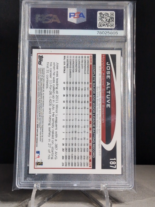 2012 Topps Jose Altuve #187 PSA 10 GEM MT Houston Astros Baseball Rookie RC view 2