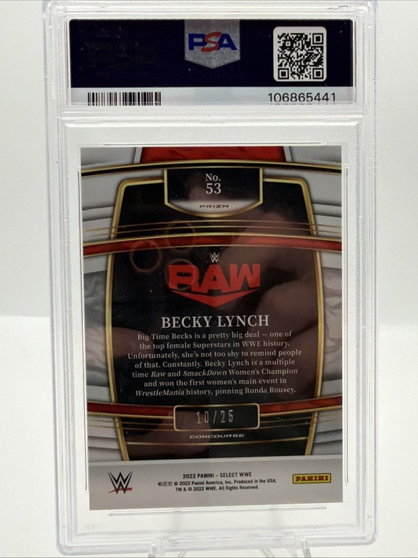 2022 Panini Select WWE - Concourse Becky Lynch #53 Tie-Dye Prizm /25 PSA 10 view 2