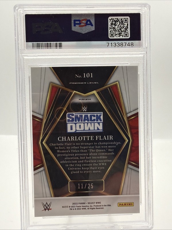2022 Panini Select WWE - Premier Level Charlotte #101 Tie-Dye Prizm /25 PSA 10 view 2