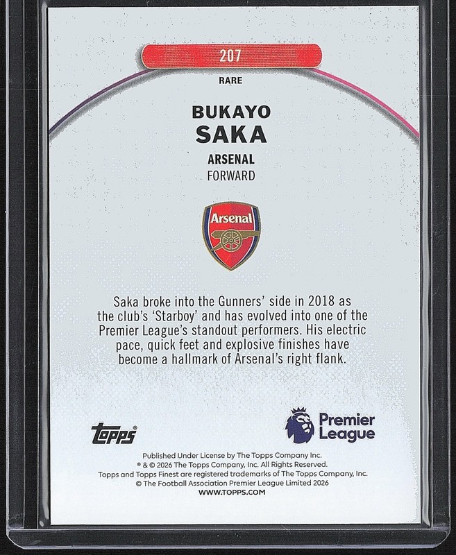 2025 Topps Finest Premier League Bukayo Saka #207 Rare Pearl Checkerboard /30 view 2