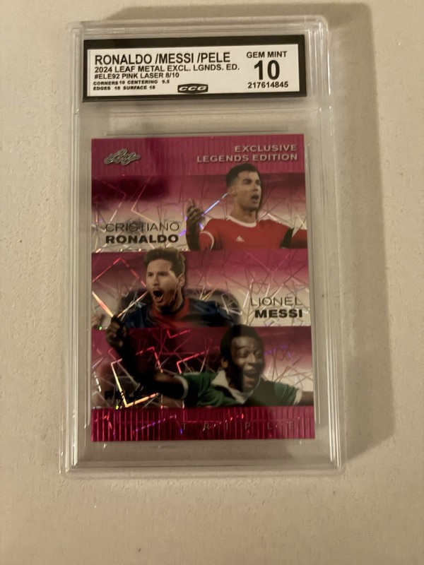 2024 Leaf Metal Pink Laser Ronaldo/Messi/Pele CCG 10