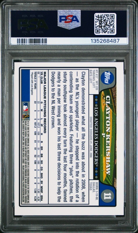 Clayton Kershaw 2008 Topps Red Hot Rookies Rookie #11 PSA 8 Dodgers-HOF (RC) view 2