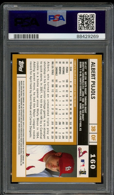 2002 Topps #160 Albert Pujols - PSA 9 view 2