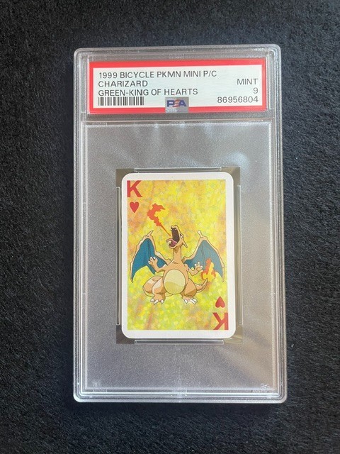 1999 BICYCLE MINI POKEMON CHARIZARD PSA 9 MINT GREEN KING OF HEARTS NINTENDO