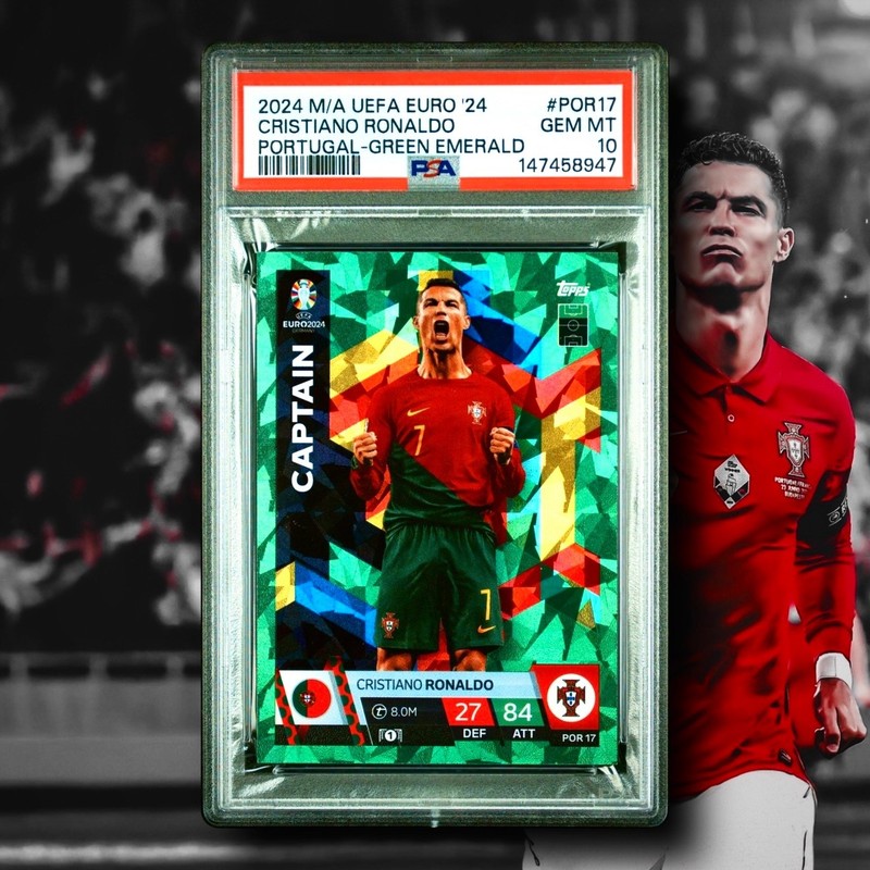 CRISTIANO RONALDO GREEN EMERALD ⚽🏆🔥 2024 TOPPS MATCH ATTAX EURO PSA 10 GEM