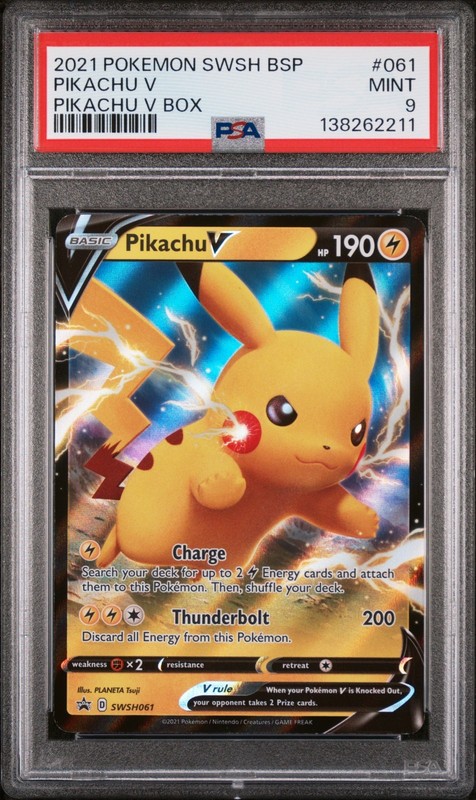 PSA 9 PIKACHU V BLACK STAR PROMO 061 PIKACHU V BOX SWSH POKEMON MJ