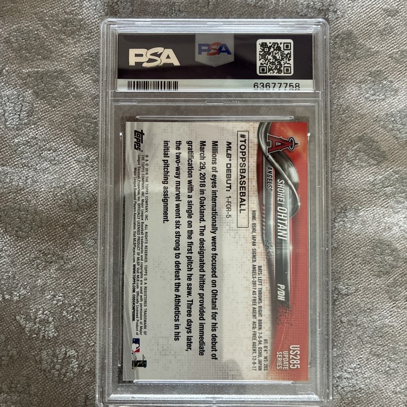 2018 Topps Update Series - Rookie Debut Shohei Ohtani #US285 (RC) PSA 10 view 2