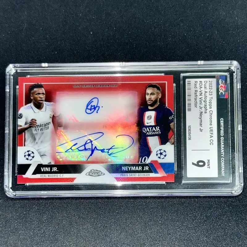 2022-23 Topps Chrome UEFA CC Vini Jr Neymar Jr Dual Auto Red 4/5 CGC 9 Pop1 CK85