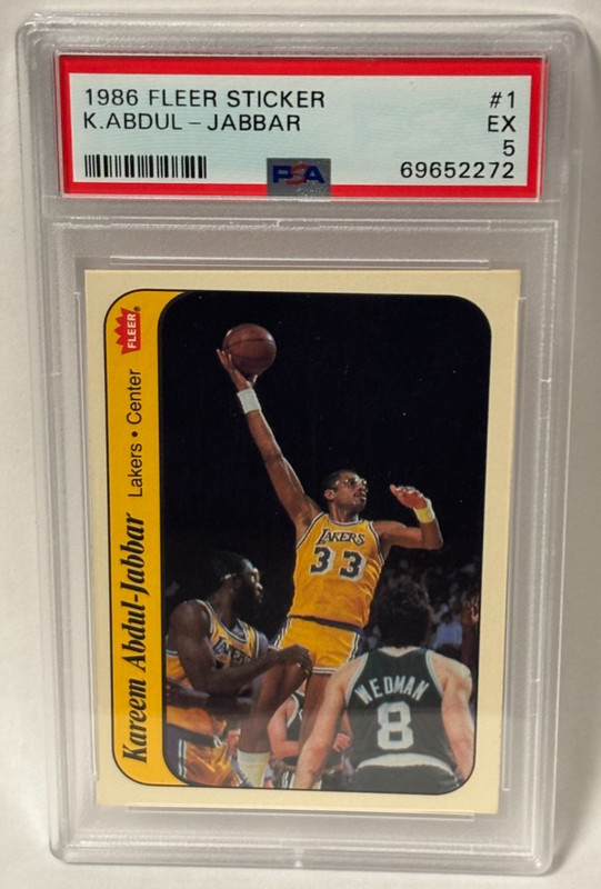 1986 FLEER STICKER Basketball KAREEM ABDUL JABBAR #1 Graded PSA 5 EX Lakers