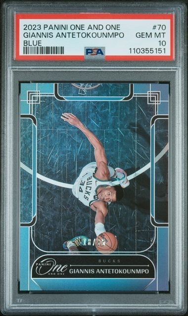 PSA 10 - 2023/24 Panini One & One GIANNIS ANTETOKOUNMPO Blue 18/35 #70 (5151)