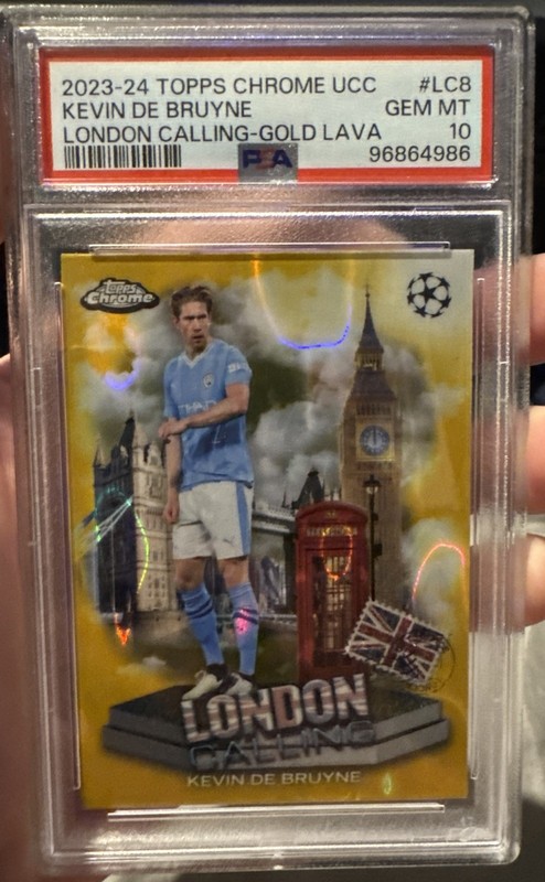 2023-24 Topps Chrome UCC Kevin de Bruyne London Calling Gold Lava PSA 10