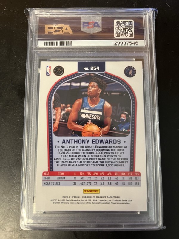 2020 Chronicles Marquee Asia #254 Anthony Edwards PSA 9 RC Rookie view 2