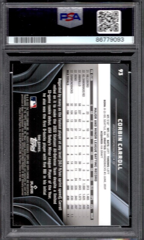 2023 Topps Chrome Black Corbin Carroll PSA 10 Rookie Base #93 Diamondbacks view 2