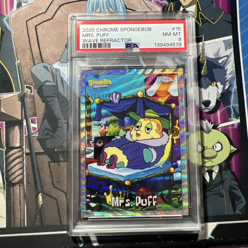 2025 Topps Chrome SpongeBob SquarePants Mrs. Puff Wave /175 #15 PSA 8