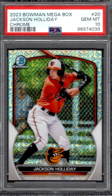 JACKSON HOLLIDAY ROOKIE RC MOJO REFRACTOR PSA 10 2023 BOWMAN CHROME MEGA BOX