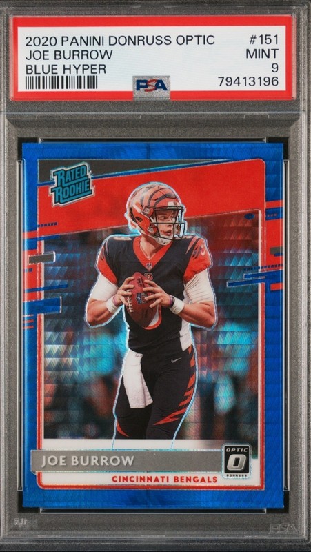 2020 Panini Donruss Optic - Rated Rookies Joe Burrow #151 Blue Hyper Prizm (RC) view 1