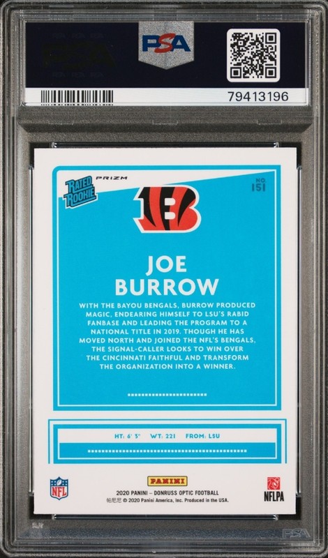 2020 Panini Donruss Optic - Rated Rookies Joe Burrow #151 Blue Hyper Prizm (RC) view 2