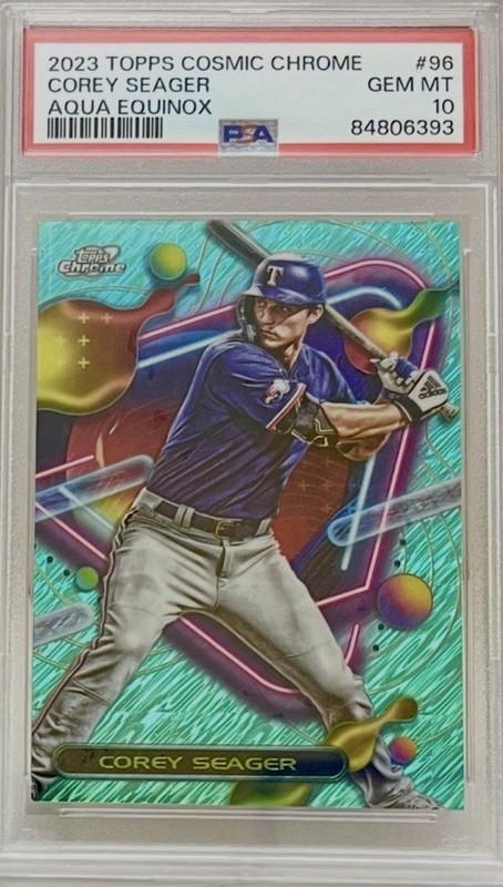 2023 Topps Cosmic Chrome-Corey Seager Rangers #96 Aqua Equinox Refractor PSA 10