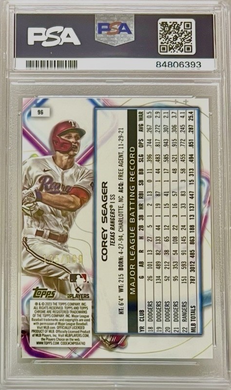 2023 Topps Cosmic Chrome-Corey Seager Rangers #96 Aqua Equinox Refractor PSA 10 view 2