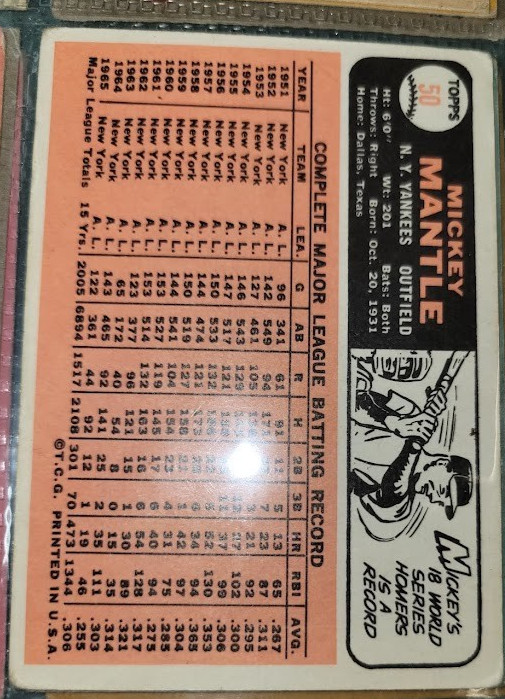 1966 TOPPS #50 MICKEY MANTLE NEW YORK YANKEES HOF please see psa notes snap shot view 2
