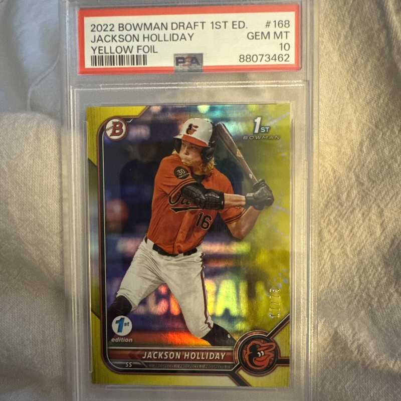 Jackson Holliday 2022 Bowman Draft 1st Edition BD-168 Yellow /75 1st PSA 10 GEM!