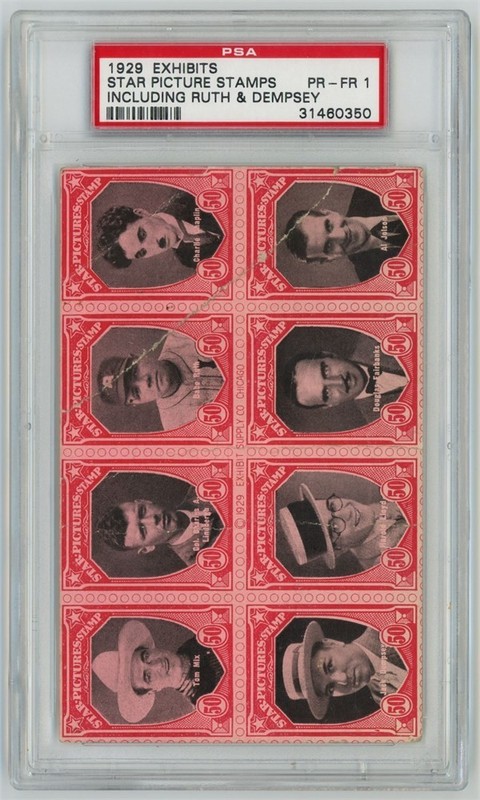 1929 Exhibits Star Picture Stamps Babe Ruth & Jack Dempsey PSA 1 POOR POST CARD