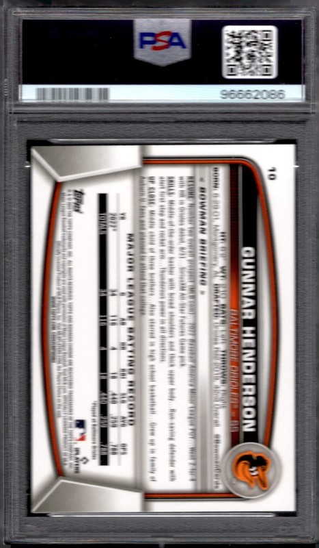 2023 Bowman Chrome Gunnar Henderson #10 RC Baltimore Orioles PSA 9 GEM MINT view 2
