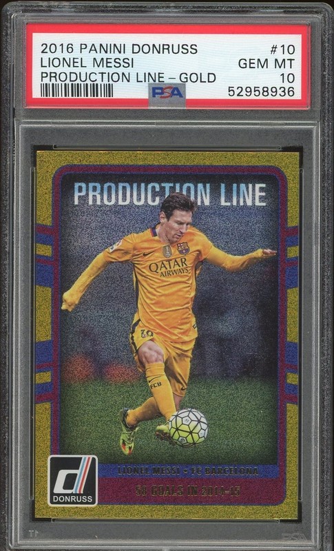Lionel Messi 2016 Panini Donruss Production Line Gold #10 PSA 10 GEM MINT
